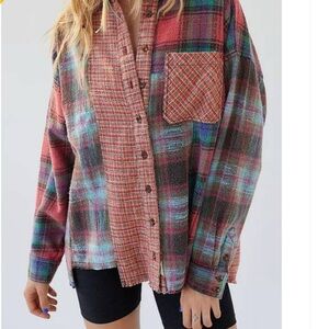 BDG Multicolor Plaid Shirt button down L Large distressed